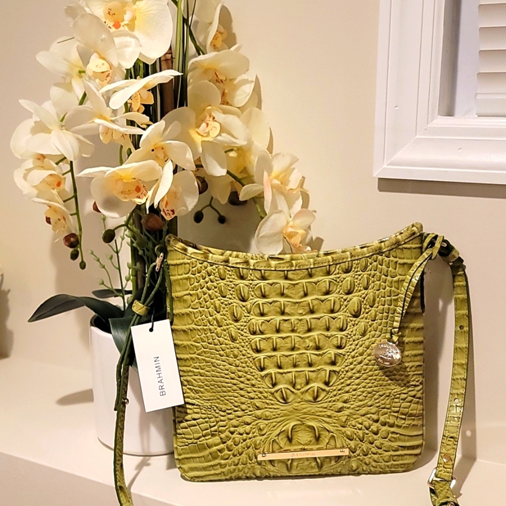 Brahmin Jody Avocado Melbourne Genuine Leather Croco Embossed Crossbody